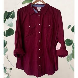 NWT St. John’s Bay Burgundy Button Down Shirt 2X